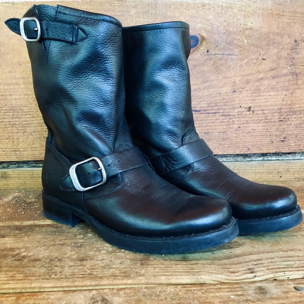 FRYE Veronica Slouch Short Black Leather Boots